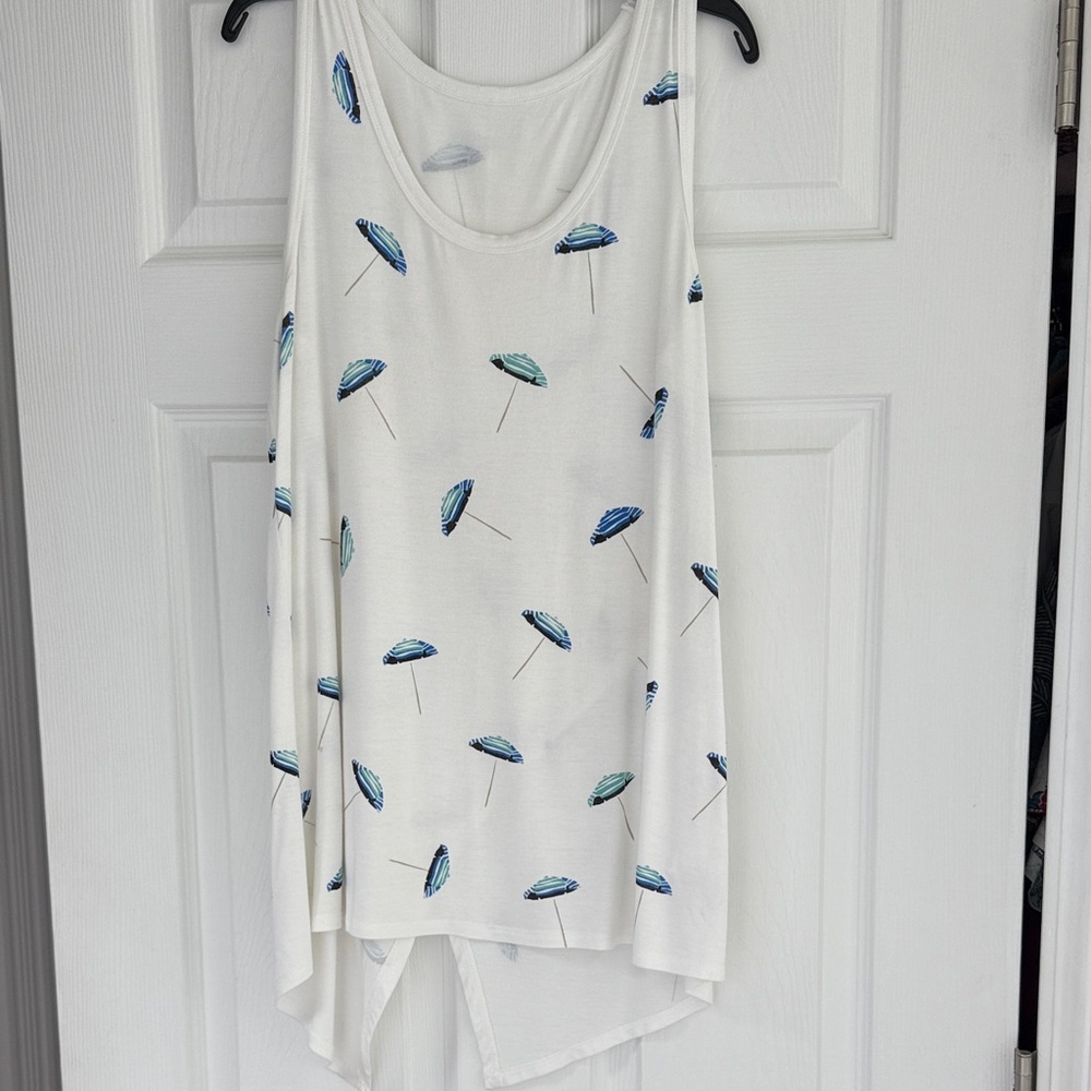 Karen Kane White Tank Top with Blue and Green Print